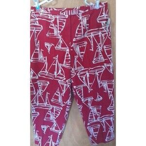 Talbots Petites Womens 16 Red/ White Sailboats Cropped Pants Summer Vibes($58)